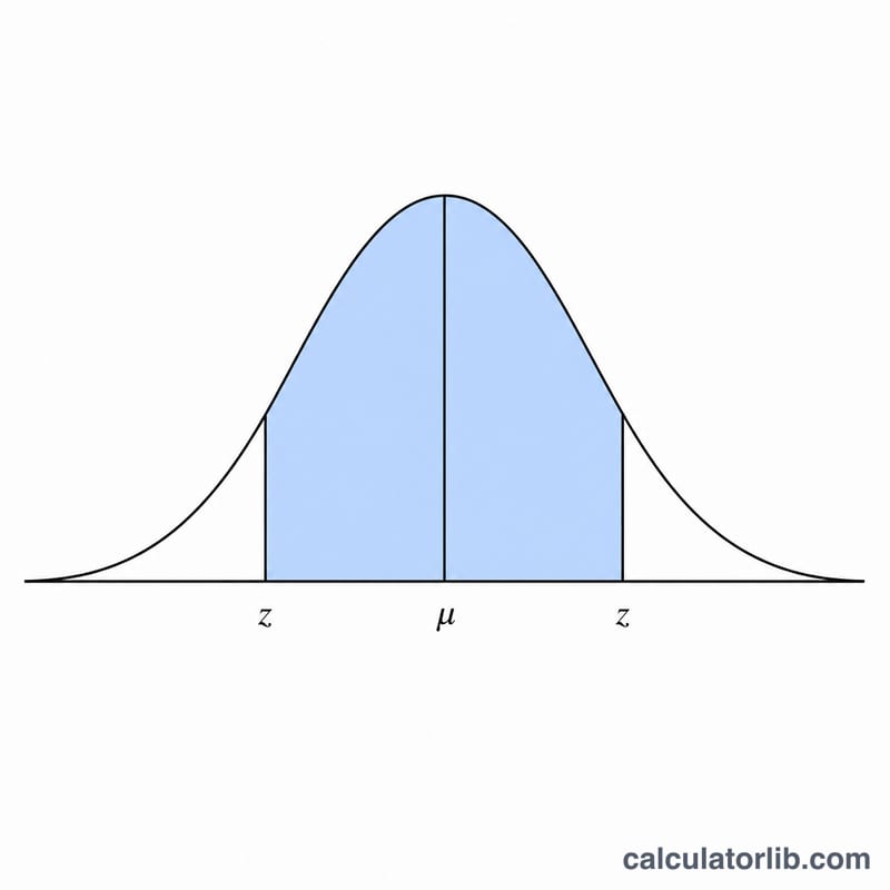 Bell curve with a shaded central region between mean minus z-sigma and mean plus z-sigma