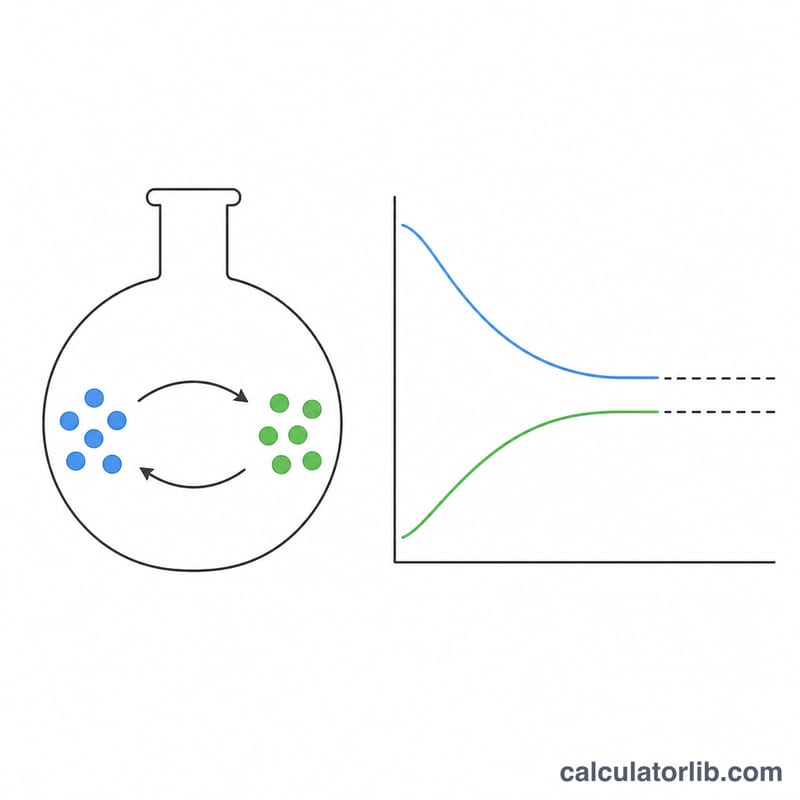 Reversible reaction reaching equilibrium where forward and reverse rates become equal