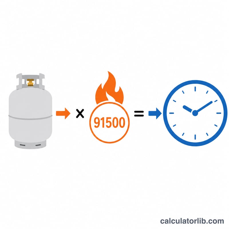 Sơ đồ thể hiện số gallon nhân 91500 BTU rồi chia ra số giờ sử dụng