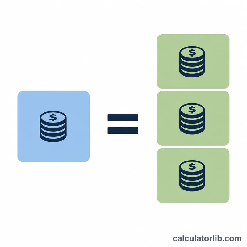Diagram showing rent block balanced against three equal income blocks