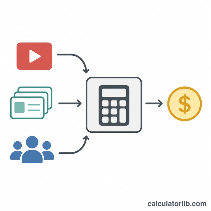 Flat diagram showing inputs flowing into a calculator producing a dollar revenue output