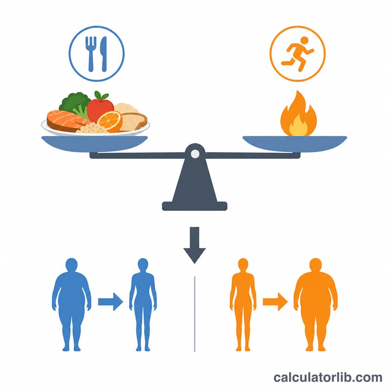 Balance scale comparing calorie intake against energy expenditure