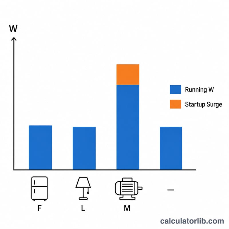 Bar chart showing summed running watts plus one extra surge spike