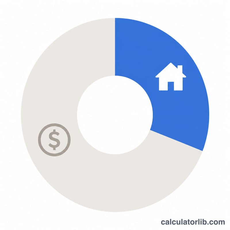 家賃が給与の30%、残りの収入が70%であることを示すドーナツグラフ