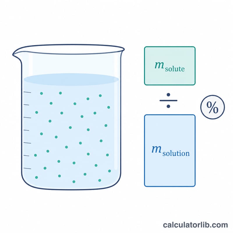 Beaker of solution showing solute mass as a fraction of total solution mass
