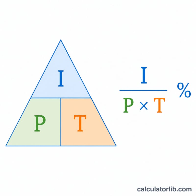 Triangle diagram showing the relationship between interest, principal, and time for rate calculation