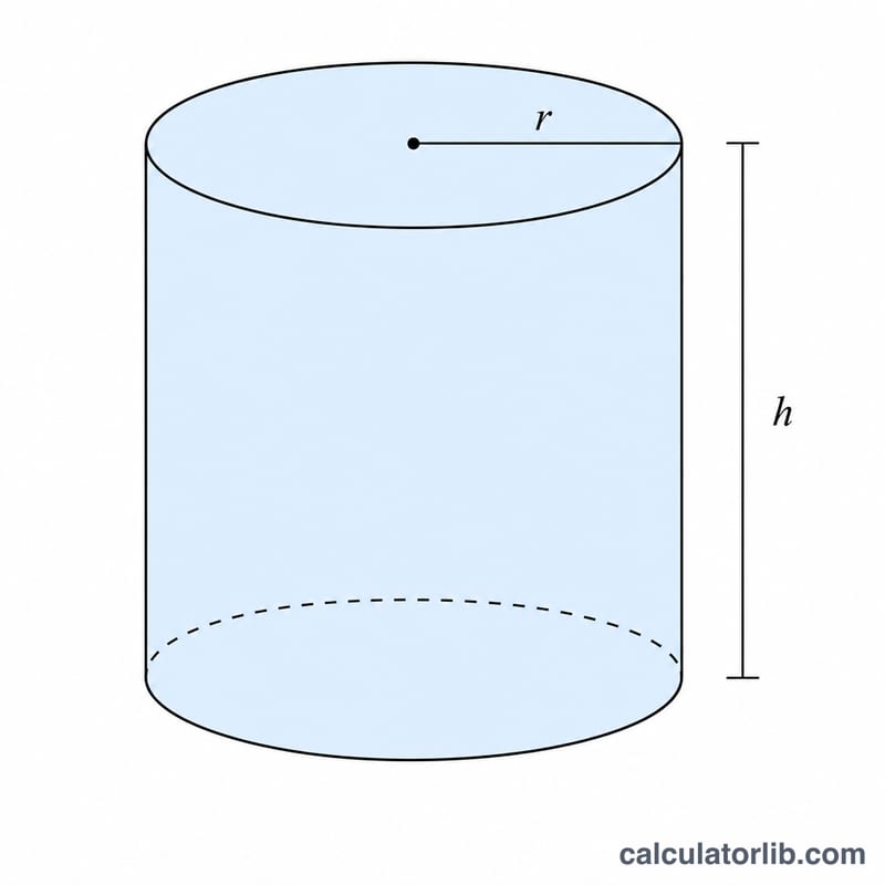 Labeled right circular cylinder showing radius and height