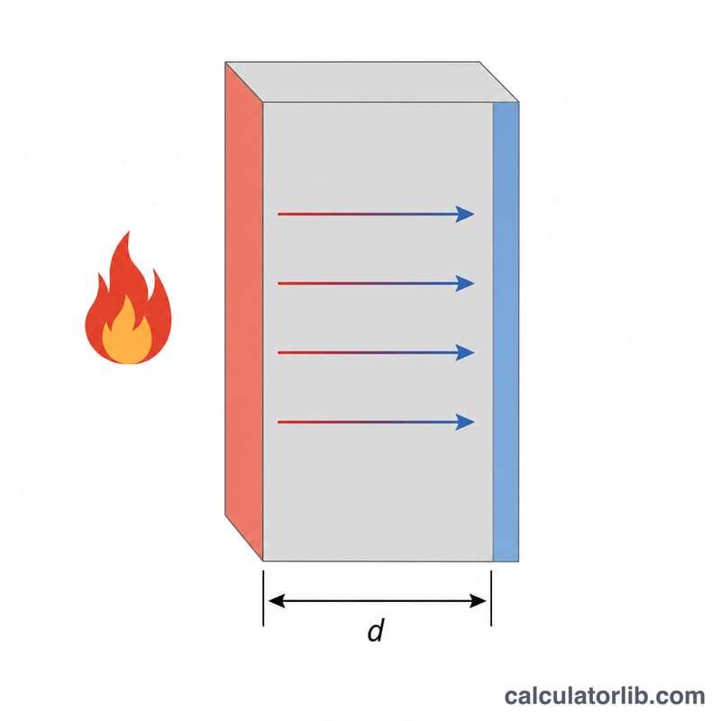 Heat flowing through a flat material slab from a hot face to a cold face