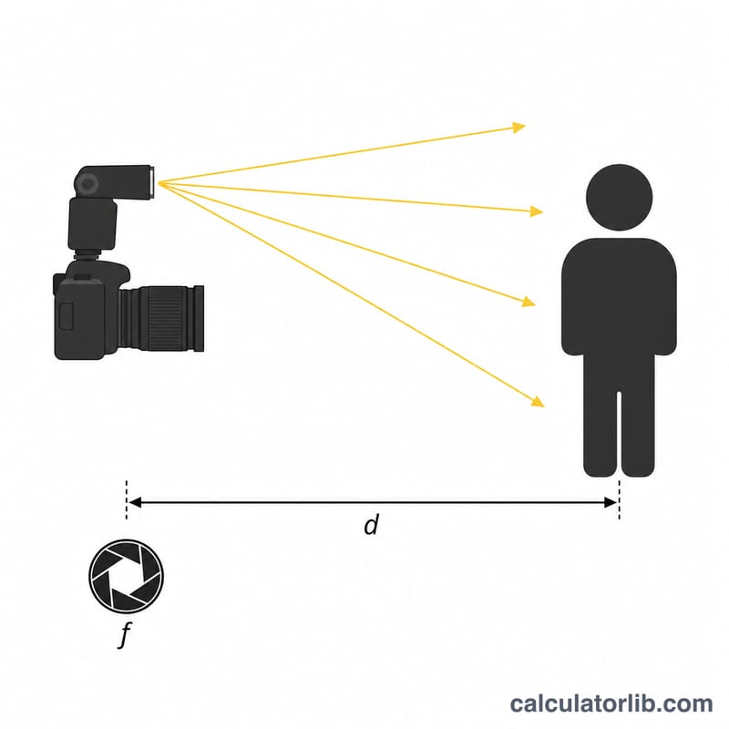 Schéma montrant un flash éclairant un sujet à la distance d avec une ouverture f