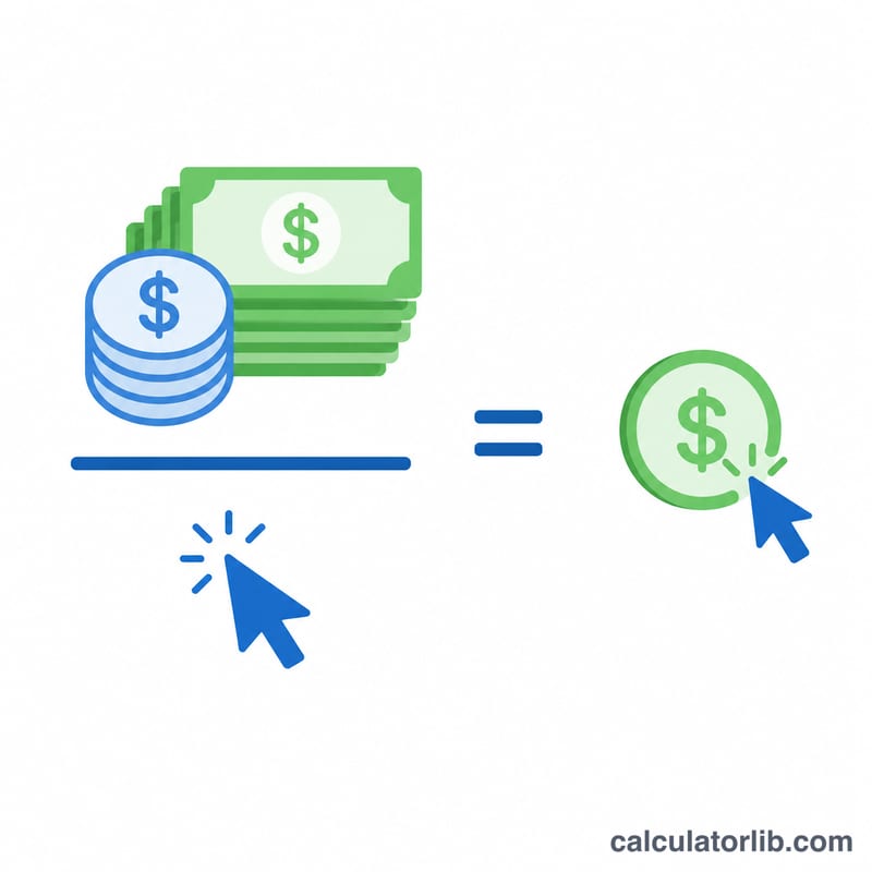 Diagram showing total ad spend divided by number of clicks equals cost per click