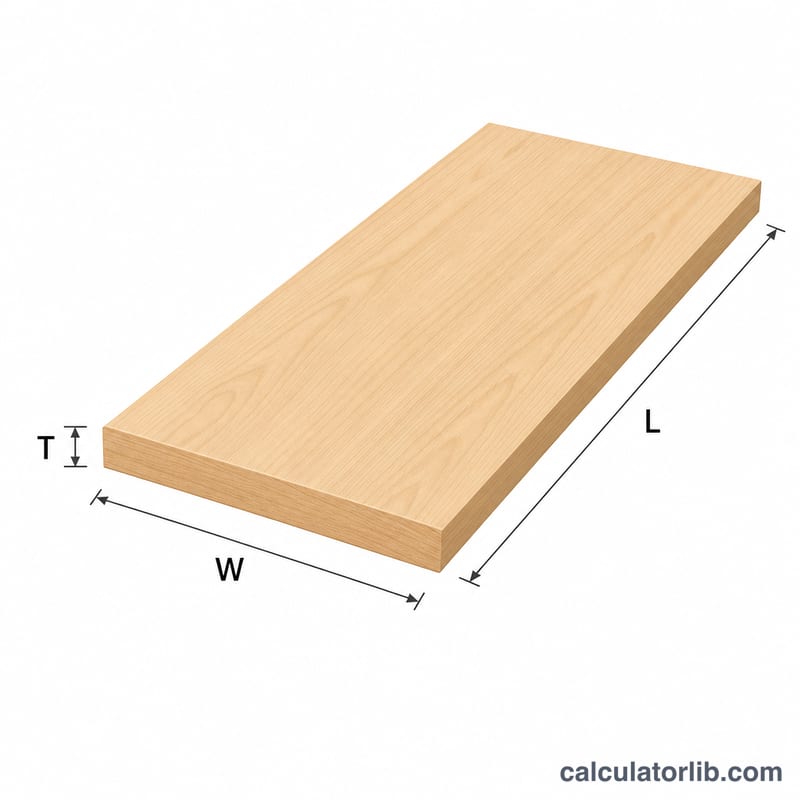 Tabla de madera con grosor, ancho y largo etiquetados