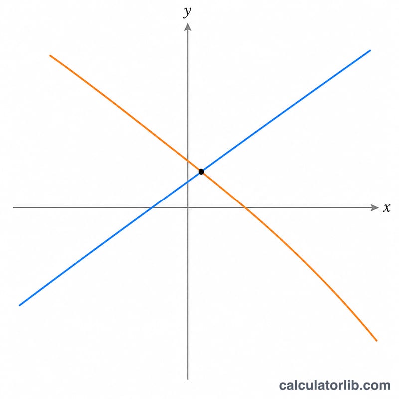 Two straight lines on a coordinate plane crossing at a single point