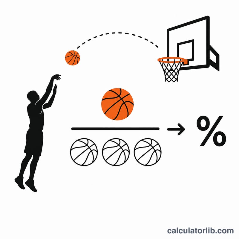 Diagram showing field goals made divided by field goals attempted times 100 equals percentage
