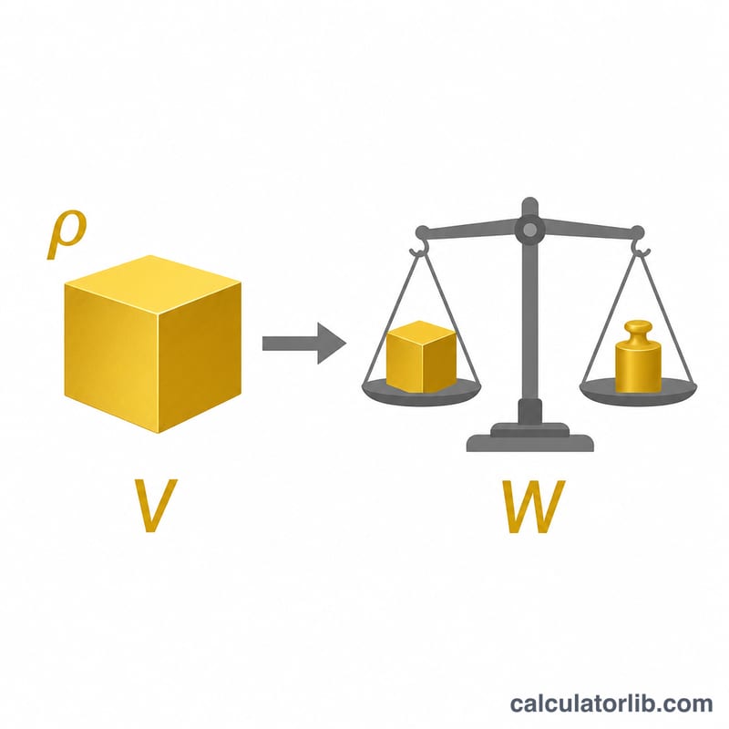 Diagram relating gold volume and density to weight