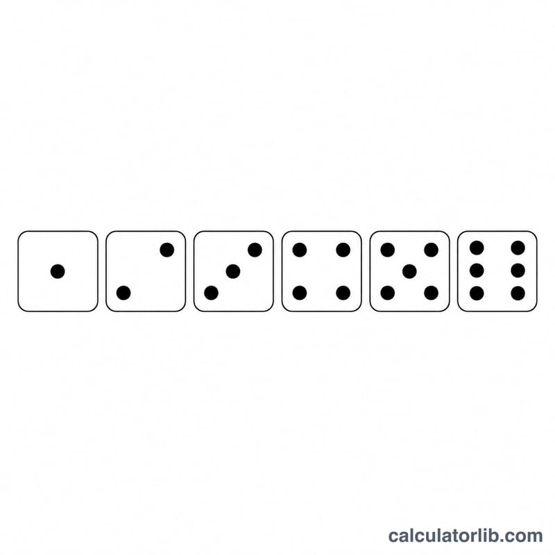 Six dice faces showing pip patterns for values one through six