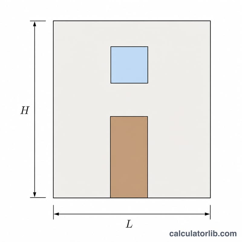 Wall rectangle with door and window rectangles subtracted, showing paintable area