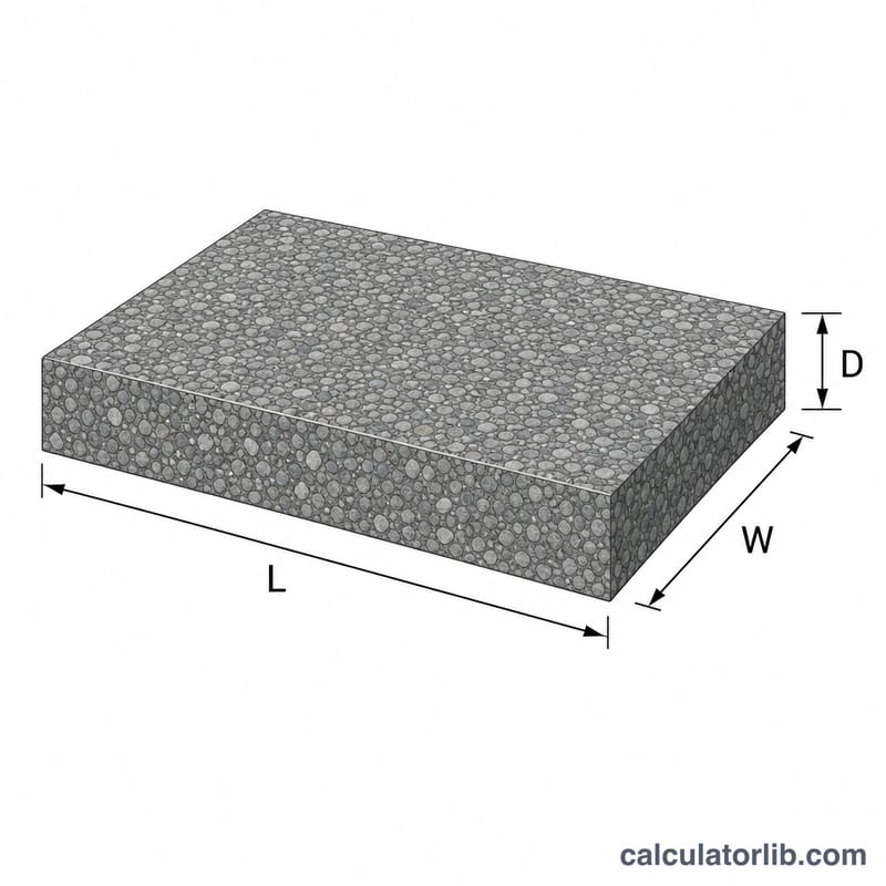 Rectangular road base layer showing length, width and depth dimensions