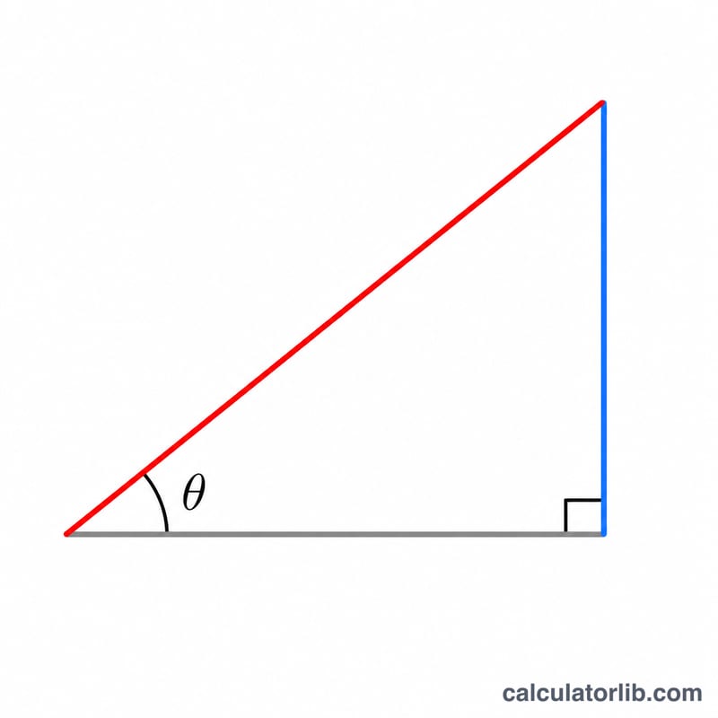Right triangle showing the sine ratio as opposite over hypotenuse with angle theta