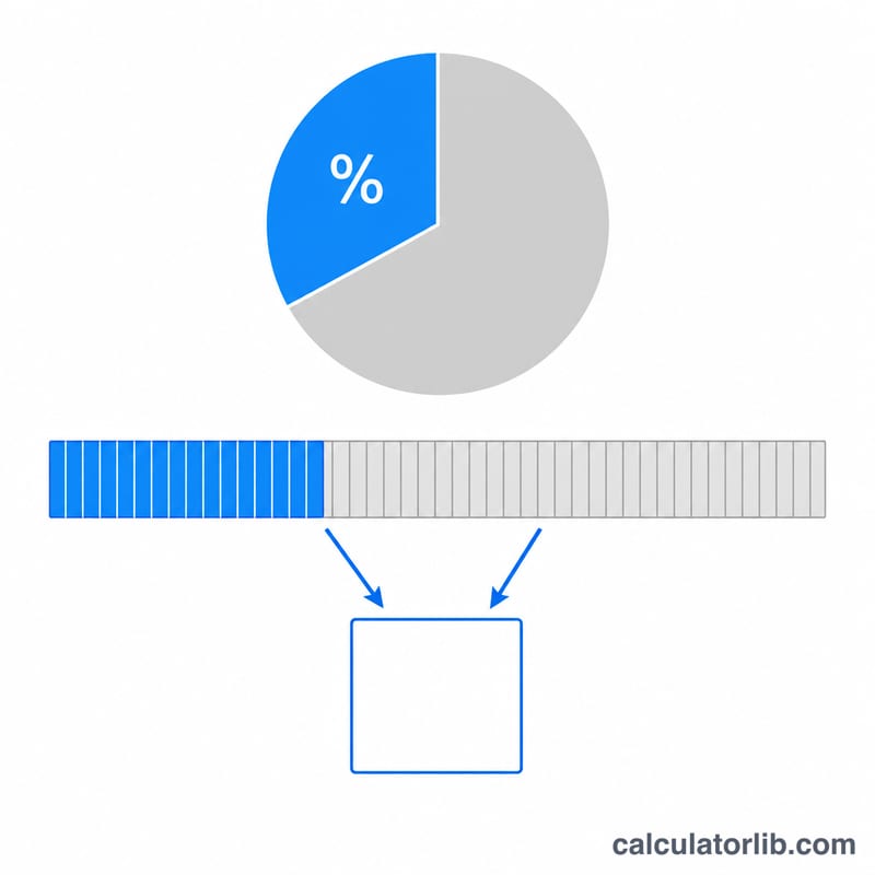 Diagram showing a percentage as a highlighted portion of a whole bar and pie chart