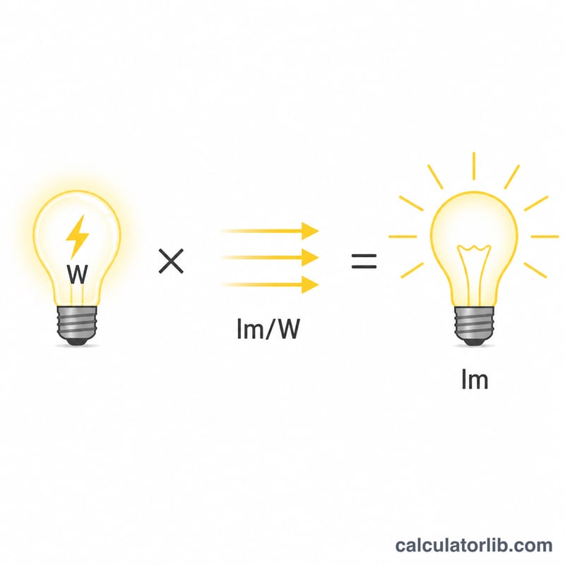 Sơ đồ cho thấy watt nhân với hiệu suất phát sáng bằng lumen