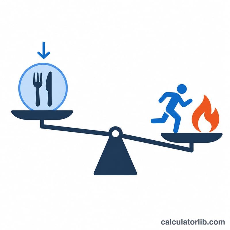 Balance scale showing energy intake lower than energy expenditure