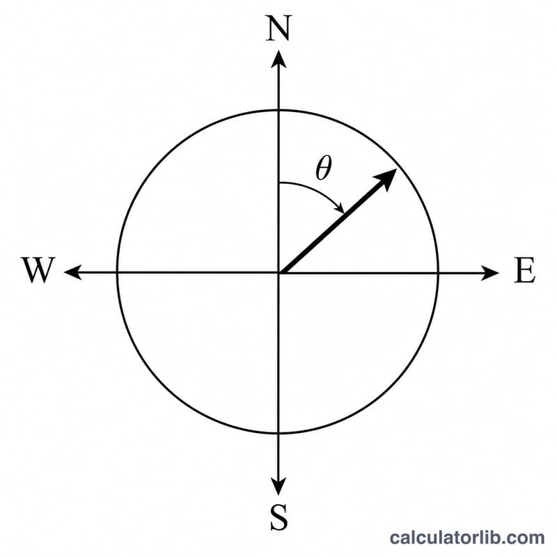 Compass rose showing azimuth angle measured clockwise from true north