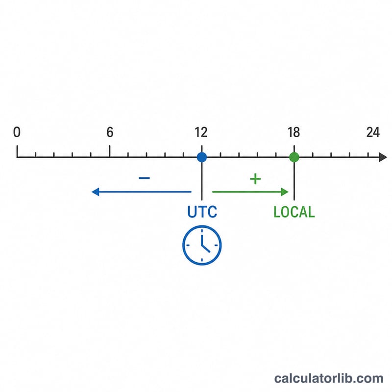 Number line showing UTC shifted by an offset to local time