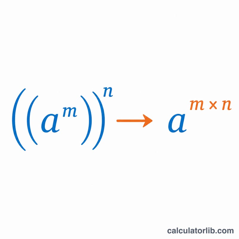 Diagrama que muestra cómo (a^m)^n se transforma en a^(m por n)