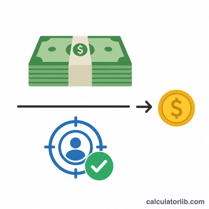 Diagram showing total ad spend divided by total conversions equals cost per conversion