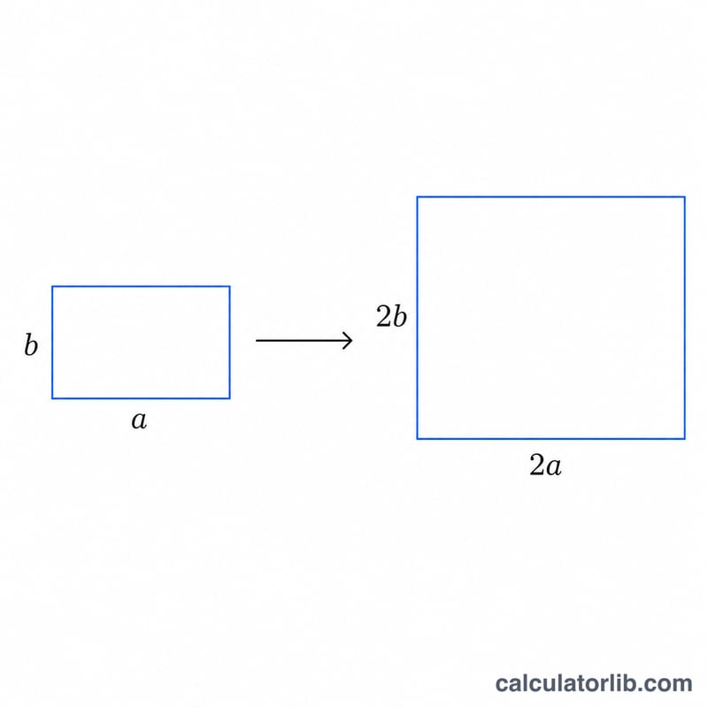 Two similar rectangles, a small original and a larger copy, with corresponding sides labeled