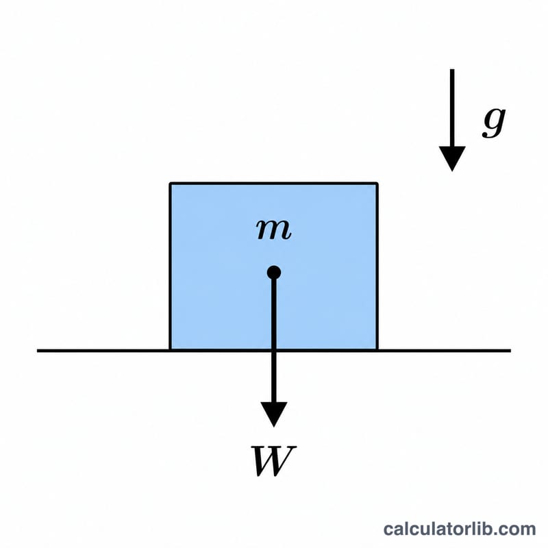 Mass on a surface with downward gravity and weight force arrows