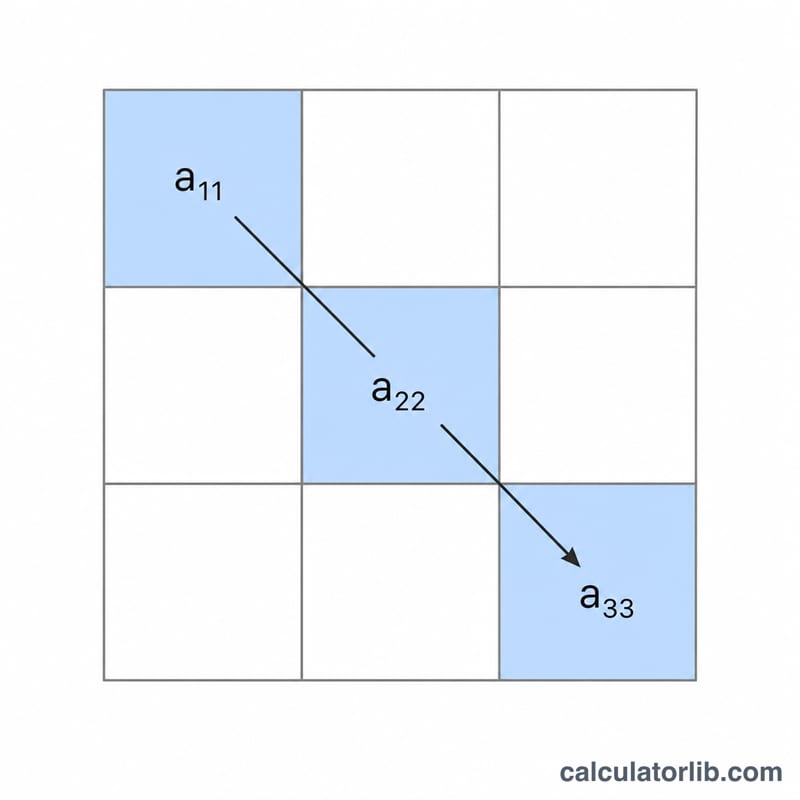 3 by 3 matrix grid with the main diagonal cells highlighted from top-left to bottom-right