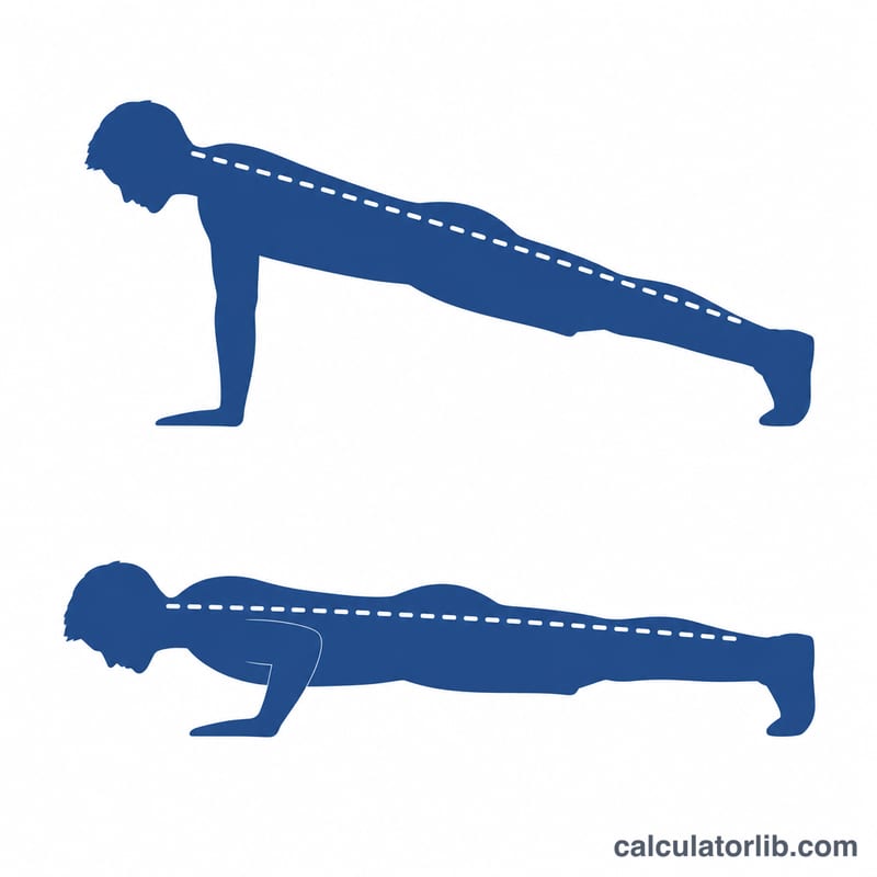 Diagram of correct push-up positions showing top and bottom posture with a straight body line