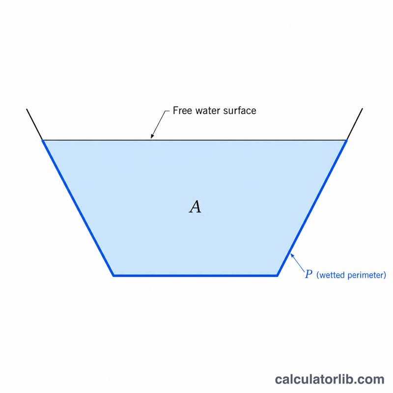 Cross-section of an open channel showing flow area A and wetted perimeter P