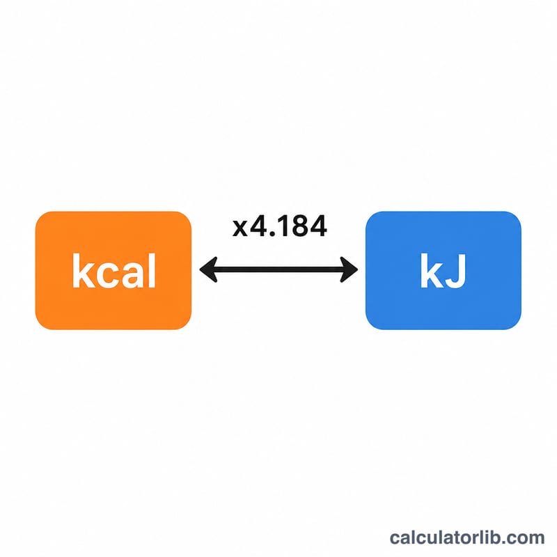 Diagram showing 1 kcal equals 4.184 kJ conversion