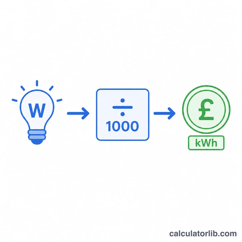 Flow from device wattage divided by 1000 times rate to cost per hour