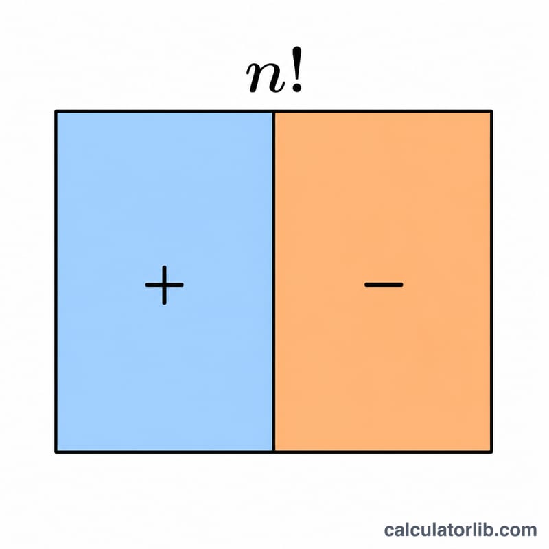 Diagram showing the set of all n-factorial permutations split into two equal halves of even and odd permutations