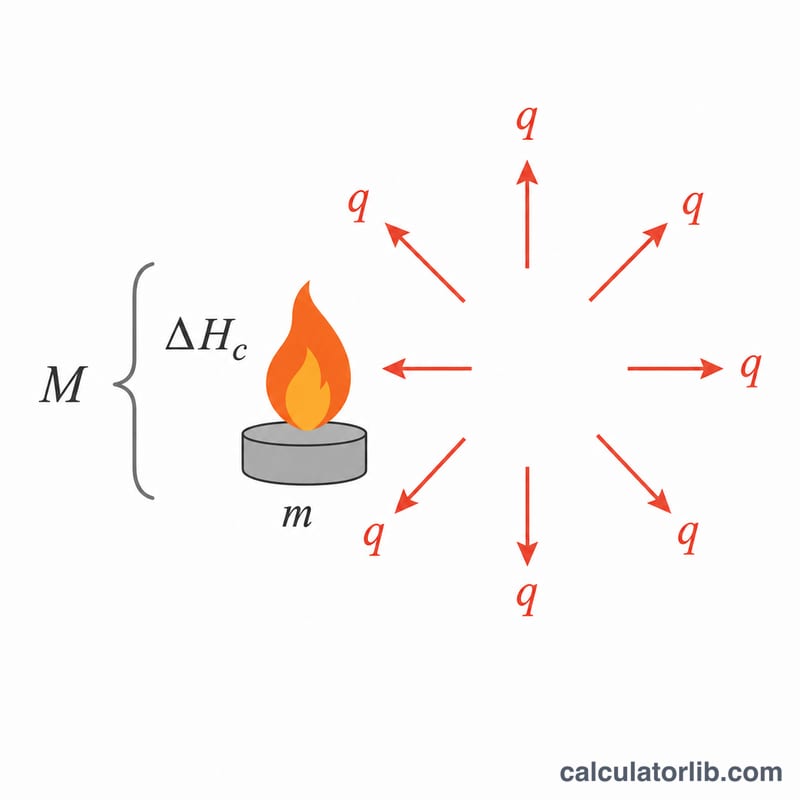 Diagram of a fuel sample burning and releasing heat energy