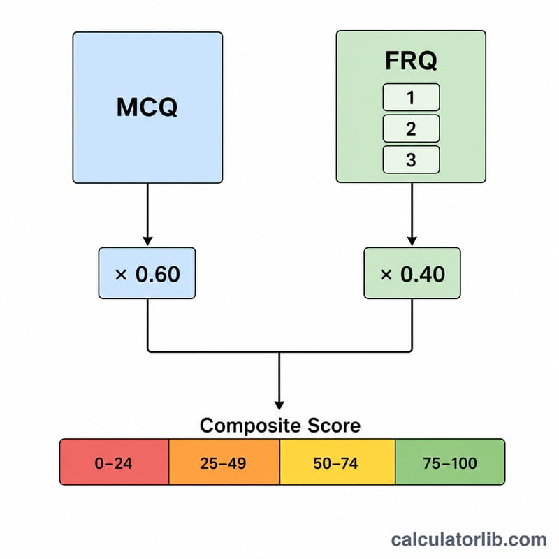 Diagram of MCQ and FRQ scores combining into a weighted composite score