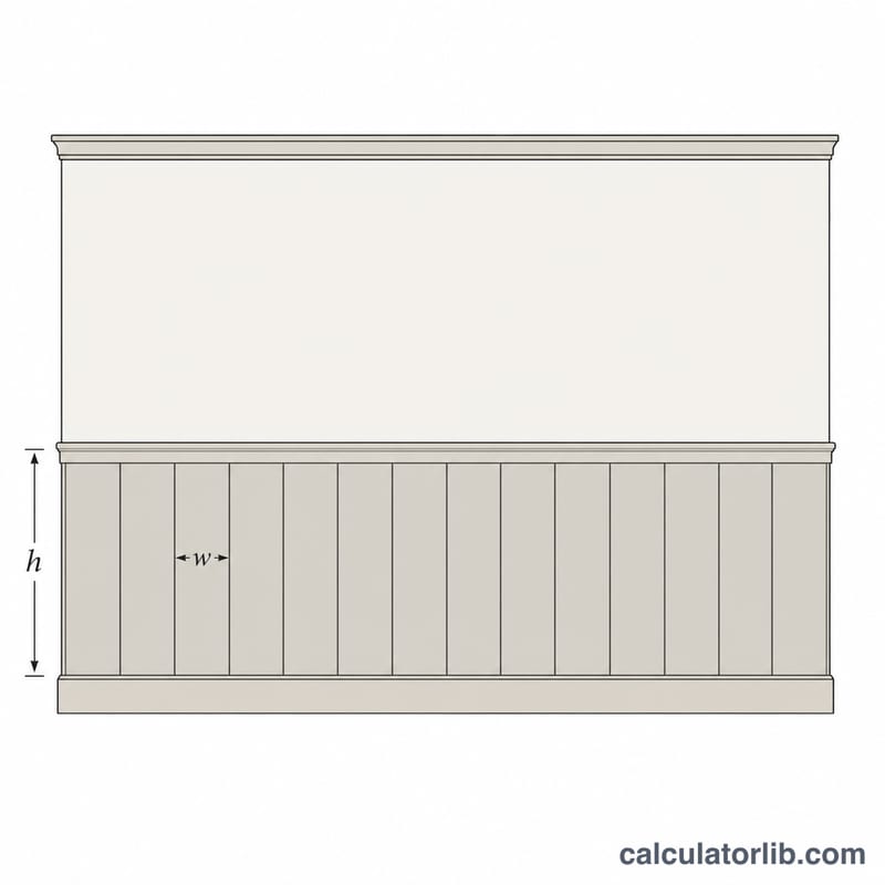 Diagram of a wall with wainscoting panels showing panel width and height