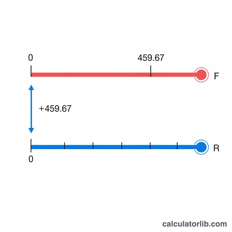 Diagram showing Fahrenheit and Rankine scales offset by 459.67 degrees