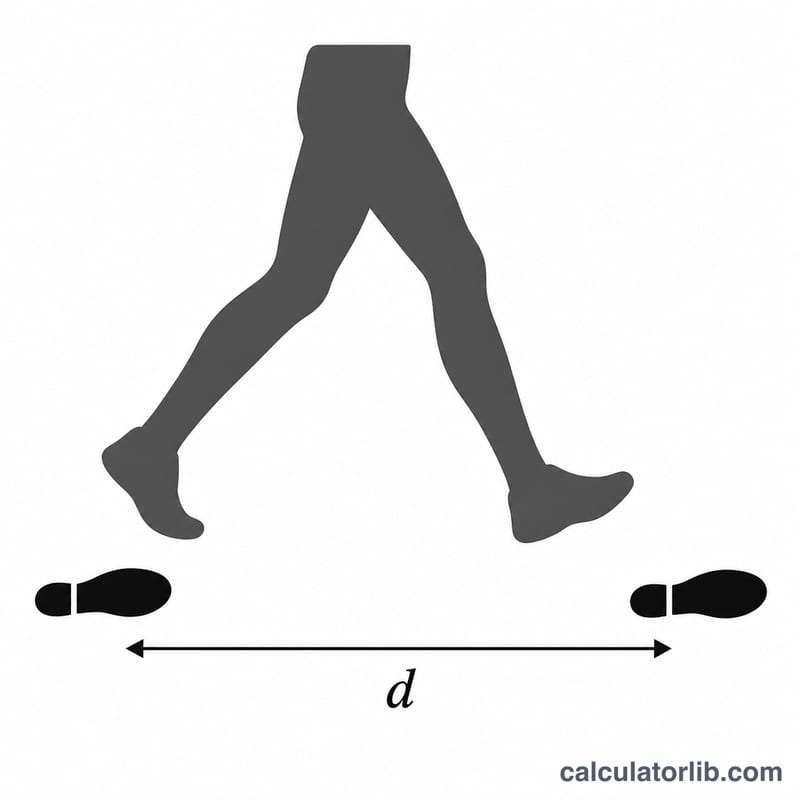 Diagram showing stride length as the distance between two footprints