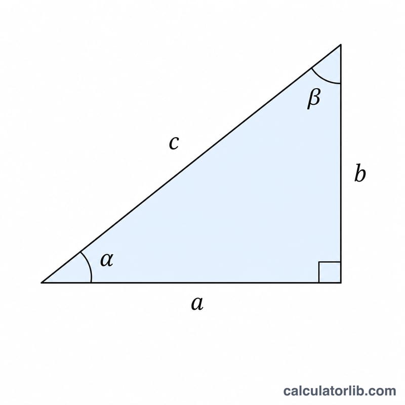 Right triangle with legs a and b, hypotenuse c, right angle, and acute angles