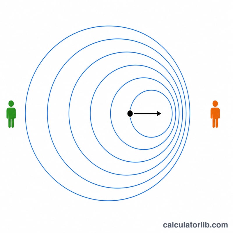 Sound waves compressed in front of a moving source and stretched behind it
