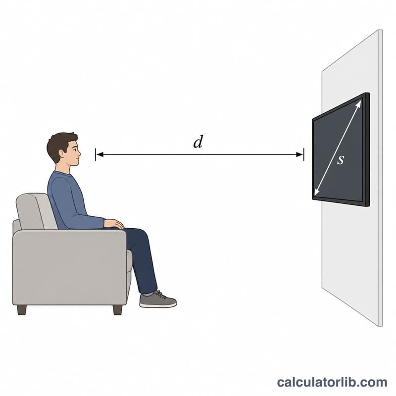Side view of viewer seated at a measured distance from a wall-mounted TV