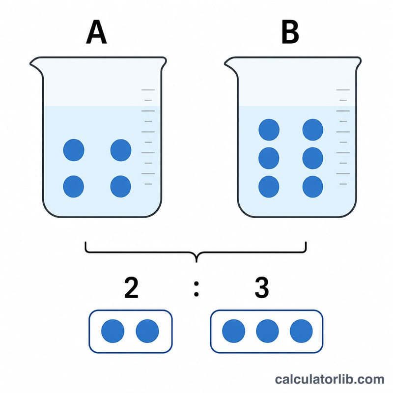 Two groups of particles labeled A and B showing a 2 to 3 molar ratio