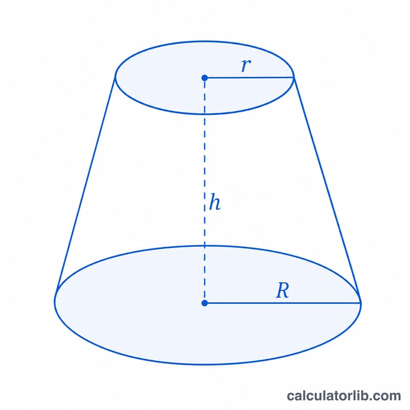 Truncated cone with labeled top radius, bottom radius, and height