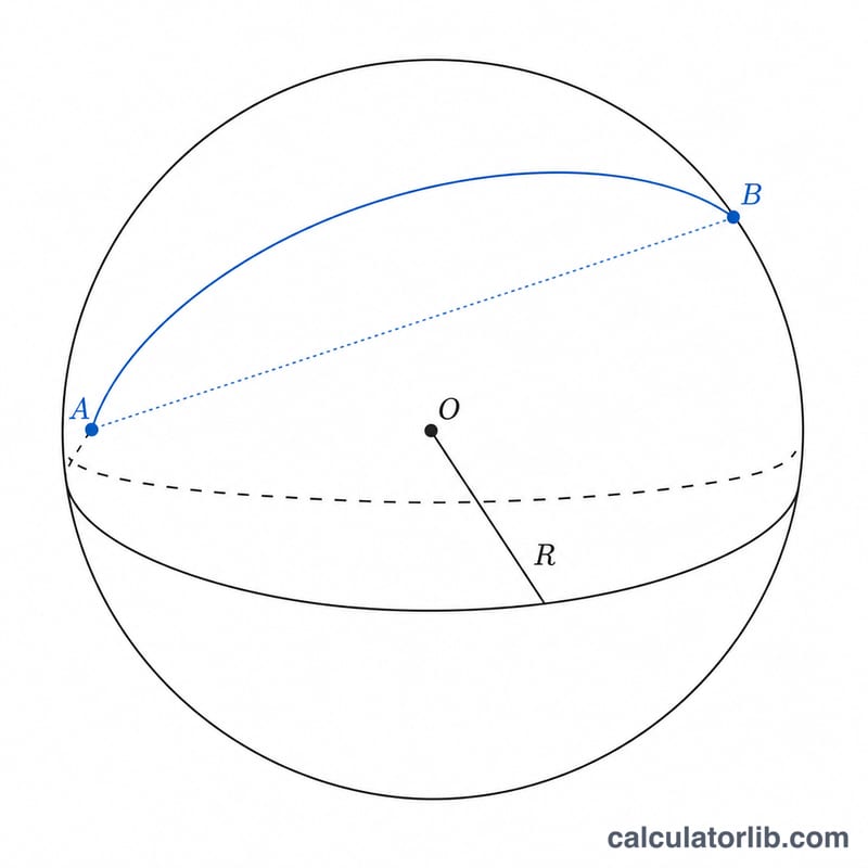 Great-circle arc between two points on a globe versus the straight chord
