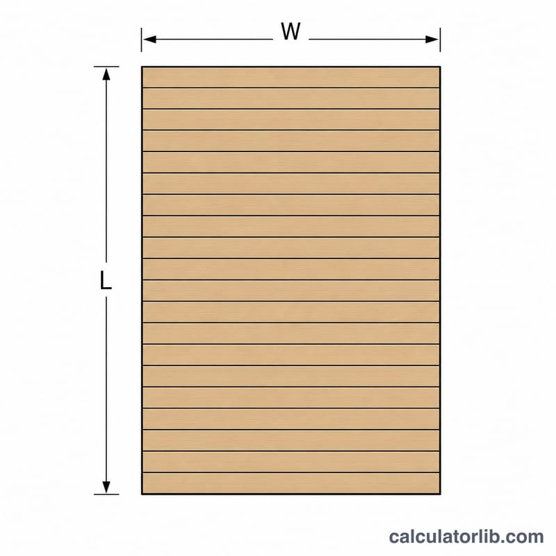 Top-down diagram of a rectangular deck covered with parallel decking boards