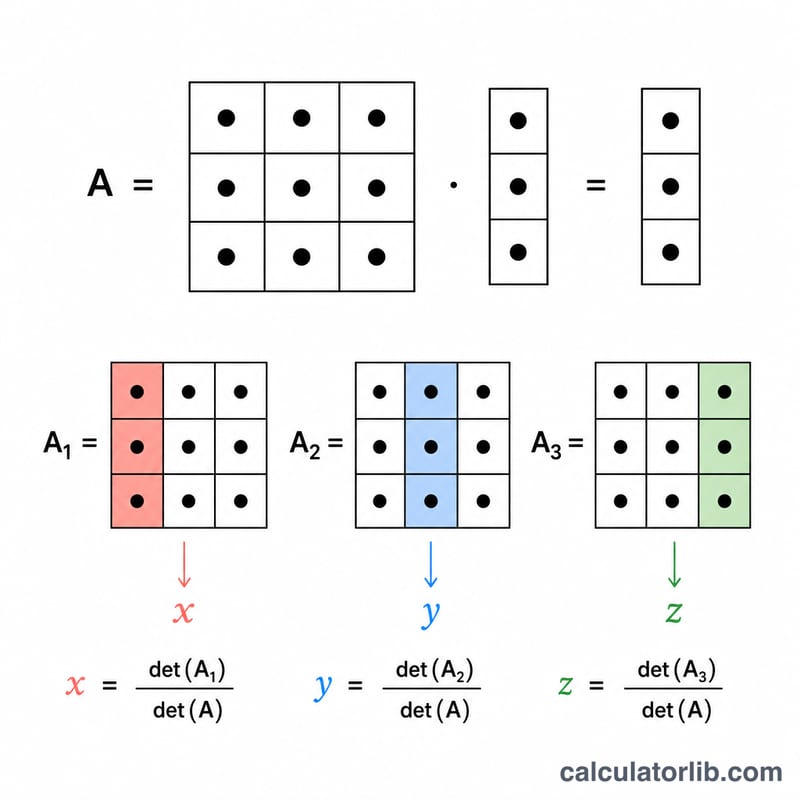 Coefficient matrix A and three matrices with replaced columns for Cramer's rule
